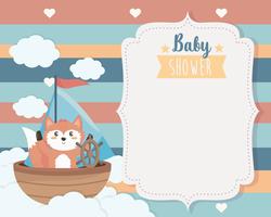 Kaart van de baby douche met vos in boot vector