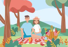 Man en vrouw met een picknick vector