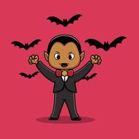 schattige dracula met vleermuis cartoon vector pictogram illustratie. mensen vakantie pictogram concept geïsoleerde premium vector. platte cartoonstijl