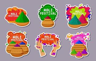 verzameling holi festival stickerpakket vector