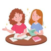 kinderen lezen boeken.mooie vriendinnen.boekenclub.literatuur.examenvoorbereiding. vector