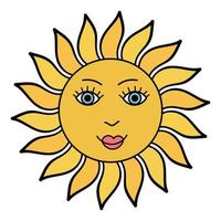 schattige doodle zon stripfiguur geïsoleerd op een witte achtergrond. vector