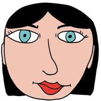 schattige cartoon hand getrokken doodle gezicht van een vrouw geïsoleerd op een witte achtergrond. mensen avatar. vector