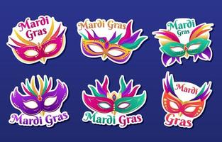 mardi gras maskerade stickerset vector