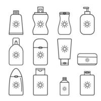 jar lotion producten cosmetische icon set bescherming tegen de zon crème geïsoleerd op een witte achtergrond. vector