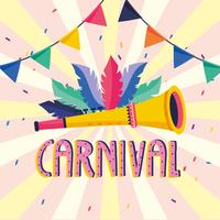 Carnaval-poster met trompet en veren vector