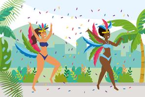 Jonge vrouwelijke Carnaval-dansers op straat overdag vector