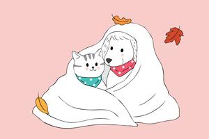 Herfst kat en hond in deken vector