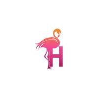 flamingo vogel pictogram met letter h logo ontwerp vector