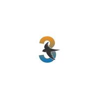 nummer 3 logo met snelle vogel pictogram ontwerp vector