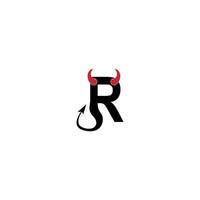 letter r met duivelshoorns en staartpictogram logo ontwerp vector