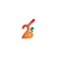 nummer 2 met sap oranje pictogram logo ontwerpsjabloon vector