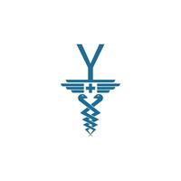 letter y met caduceus pictogram logo ontwerp vector