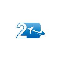 nummer 2 met vliegtuig logo pictogram ontwerp vector