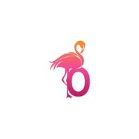 flamingo vogel icoon met letter o logo ontwerp vector