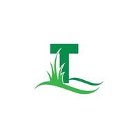 letter t achter een groen gras pictogram logo ontwerp vector