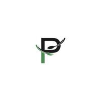 letter p met vork en lepel logo pictogram ontwerp vector