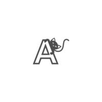 letter a met zwarte kat pictogram logo ontwerpsjabloon vector