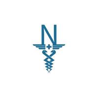 letter n met caduceus pictogram logo ontwerp vector