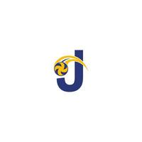 letter j met spetterende volleybal pictogram logo ontwerpsjabloon vector