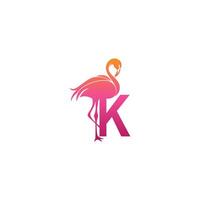 flamingo vogel icoon met letter k logo ontwerp vector