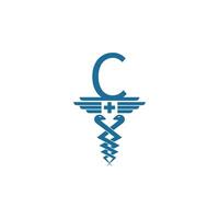 letter c met caduceus pictogram logo ontwerp vector