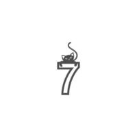 nummer 7 met zwarte kat pictogram logo ontwerpsjabloon vector