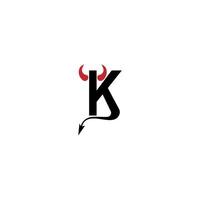 letter k met duivelshoorns en staartpictogram logo ontwerp vector