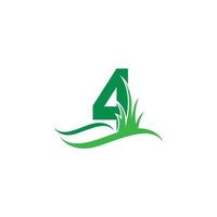 nummer 4 achter een groen gras pictogram logo ontwerp vector