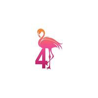 flamingo vogel icoon met nummer 4 logo ontwerp vector