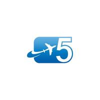 nummer 5 met vliegtuig logo pictogram ontwerp vector