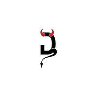 letter d met duivelshoorns en staartpictogram logo ontwerp vector