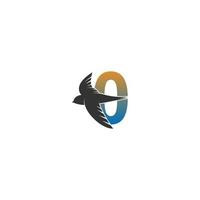 nummer nul logo met snelle vogel pictogram ontwerp vector
