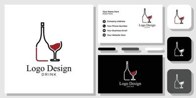 logo-ontwerp drinkfles glas rood water met sjabloon voor visitekaartjes vector