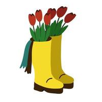 bos tulpen in gele laarzen. vector illustratie