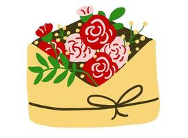 mooie bloemen in envelop. roos boeket illustratie. vector