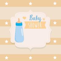 Baby shower label met fles en gele strepen vector