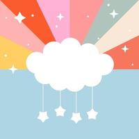 heldere regenboogposter. illustratie van wolk op regenboog. sfeerbeeld, interieurposter voor kinderkamer, woonkamer, slaapkamer vector