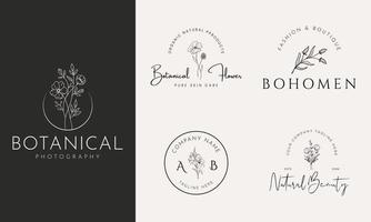 botanische bloemen element hand getekende logo met wilde bloemen en bladeren. logo voor spa en schoonheidssalon, boetiek, biologische winkel, bruiloft, floral designer, interieur, fotografie, cosmetica. vector