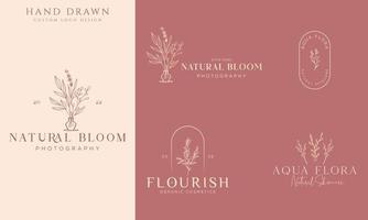 botanische bloemen element hand getekende logo met wilde bloemen en bladeren. logo voor spa en schoonheidssalon, boetiek, biologische winkel, bruiloft, floral designer, interieur, fotografie, cosmetica. vector