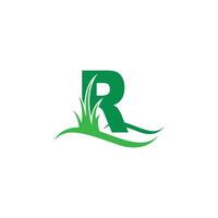 letter r achter een groen gras pictogram logo ontwerp vector