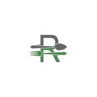 letter r met vork en lepel logo pictogram ontwerp vector