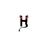 letter h met duivelshoorns en staartpictogram logo ontwerp vector