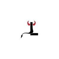 letter l met duivelshoorns en staartpictogram logo ontwerp vector