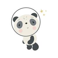 schattige panda in de ruimte. cartoon-stijl. vectorillustratie. voor kinderspullen, kaarten, posters, spandoeken, kinderboeken, bedrukking op de verpakking, bedrukking op kleding, stof, behang, textiel of servies. vector