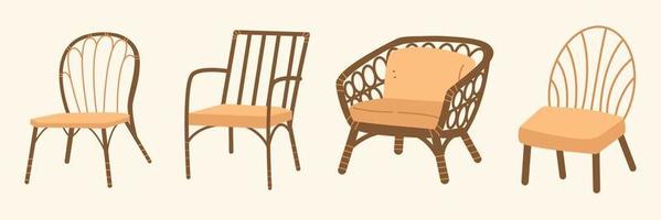 vintage meubelen in boho designstijl. Boheemse illustratie voor ontwerpelementen. antieke stoelen in klassieke stijl vector