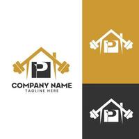 home gym beginletter p vector barbell logo sjabloon