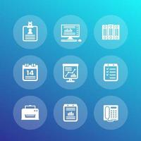 office iconen set, documenten, mappen, schema, rapporten, kalender, fax, printer vector