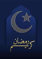 ramadan kareem achtergrond kaartsjabloon islamitische wassende maan met ster blauw en goud elegante vectorillustratie en kalligrafie voor poster feed of grafische elementen vector