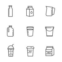 vector icon set van melk, melkflessen, illustratie, geïsoleerd op een witte achtergrond voor afbeeldingen en webdesign